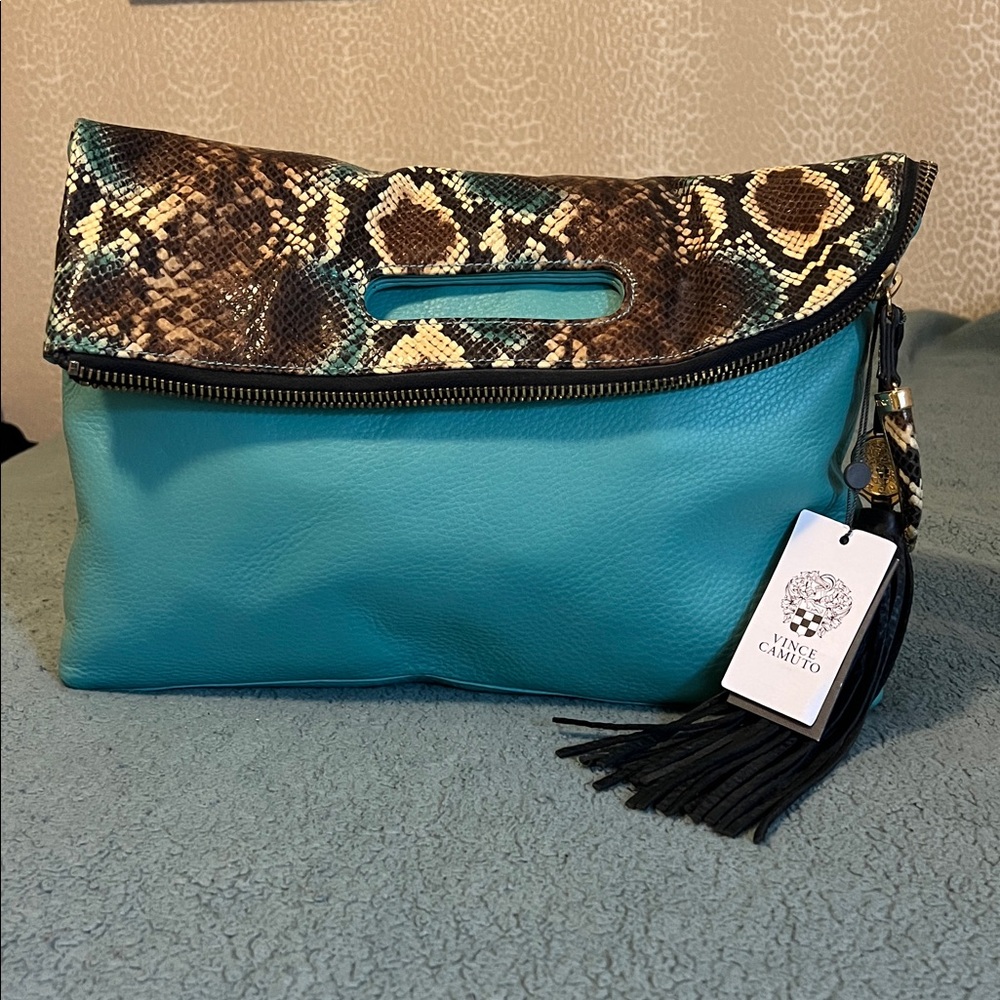 Vince Camuto Turquoise and Black Patterned Clutch